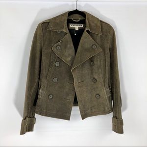 Express Brown Distressed Leather Jacket Coat